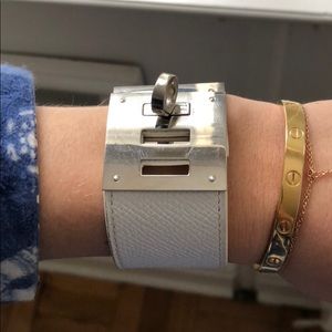 Hermes dog bracelet in white with silver hardware
